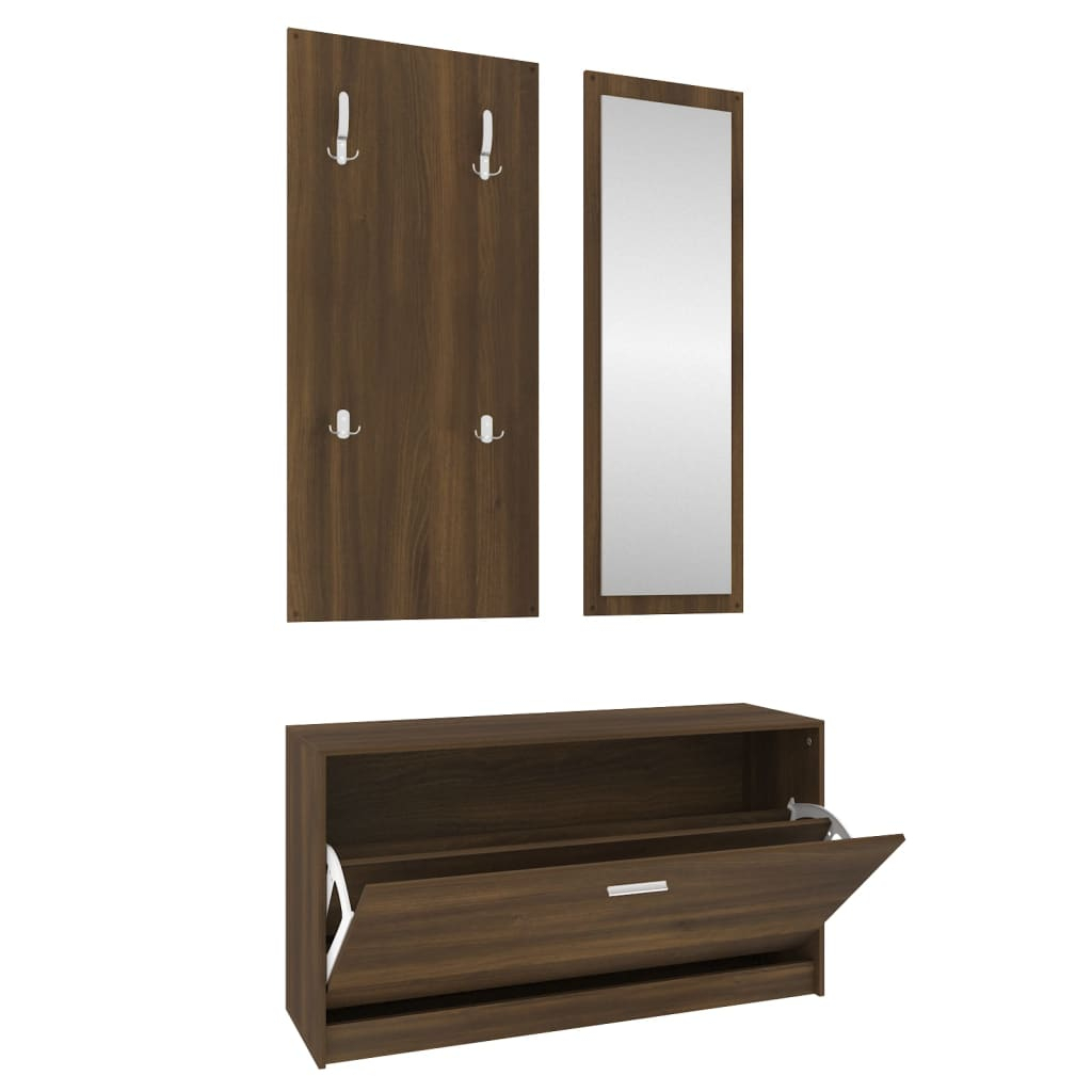 vidaXL conjunto de zapatero 3 en 1 madera contrachapada marrón roble