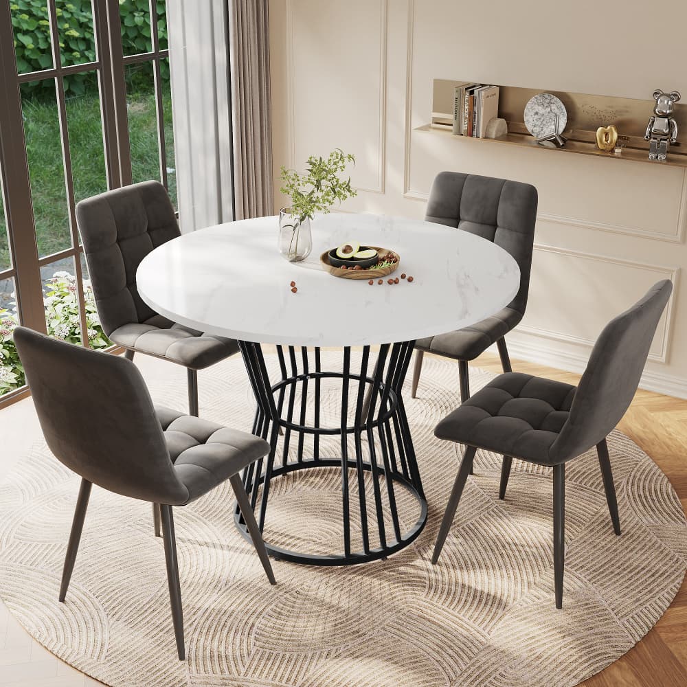 Mesa de comedor redonda mdf negro con patas metálicas 75x100x100cm