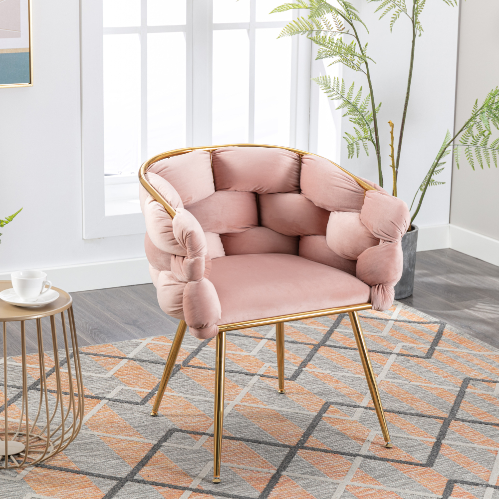 Sillón individual terciopelo rosa con patas doradas