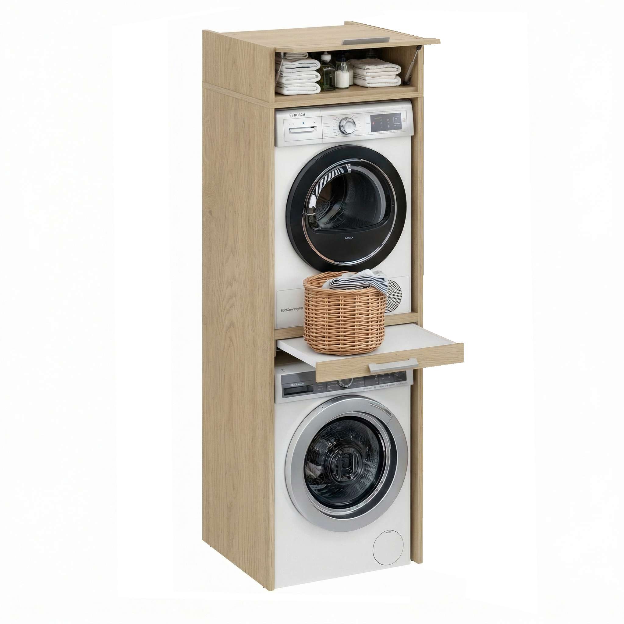 Mueble columna lavadora secadora con mueble alto t-bath 67,2x208cm roble