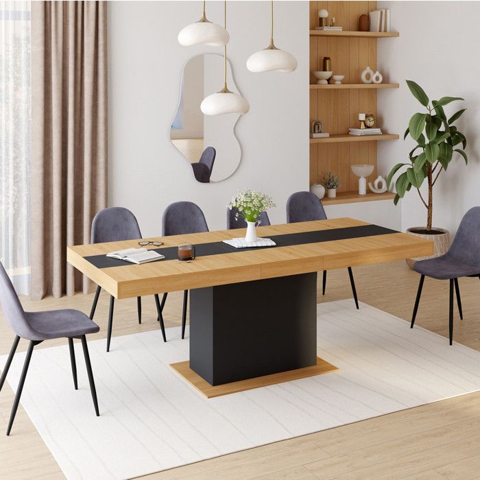 Mesa de comedor extensible eden - madera negra - 160-200 cm