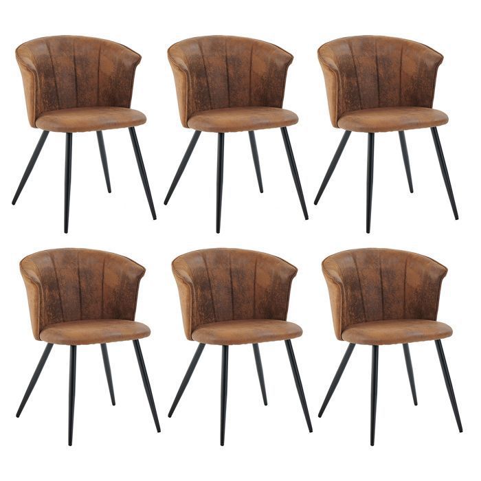 Sillas vintage - ante marrón metal negro pack 6