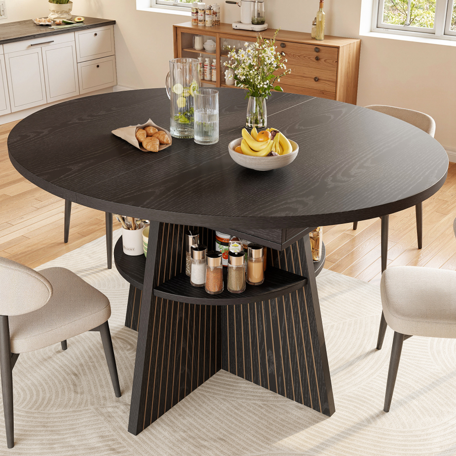 Mesa de comedor extensible redonda o alargada mdf negro 76x110-150x110cm