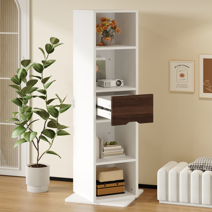Vitrina giratoria con espejo 1 cajón blanca 168x45x45cm