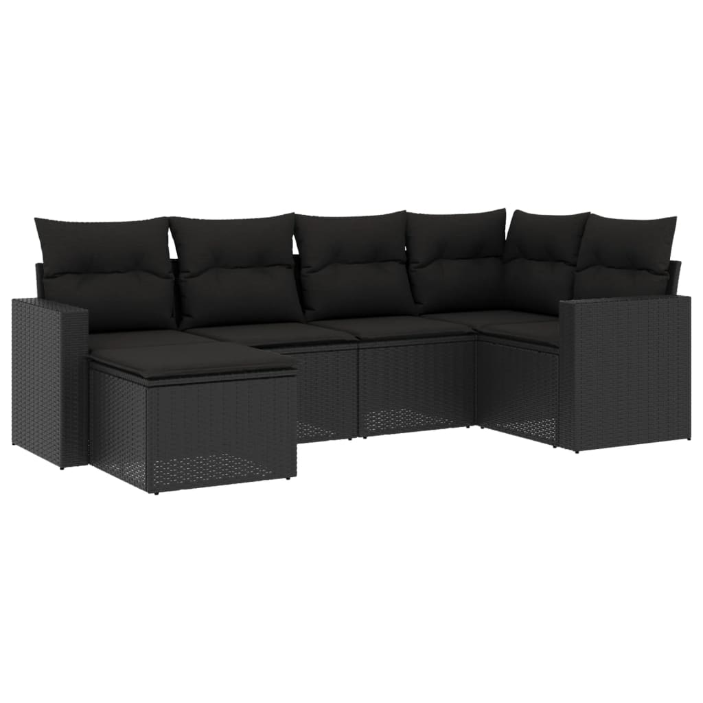 vidaXL set de sofás de jardín 6 piezas y cojines ratán sintético negro