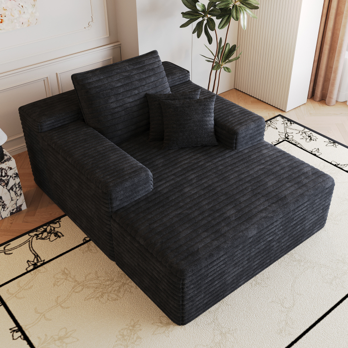 Sofá chaise longue modular de pana negra 1 plaza para salón y dormitorio