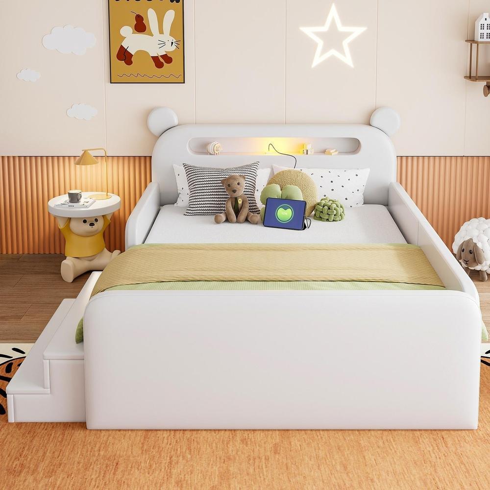 Cama infantil capitonada con almacenaje 140x200cm blanco