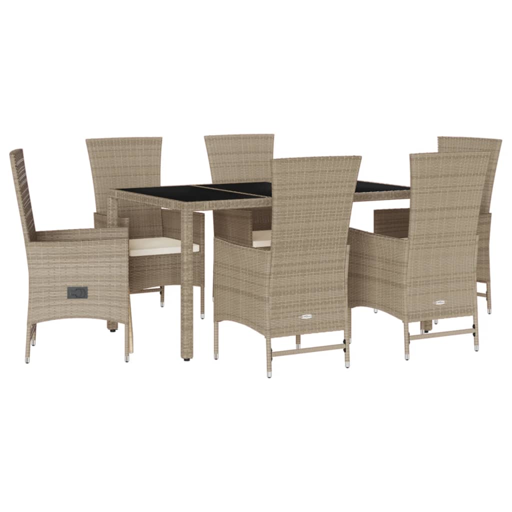 vidaXL set comedor de jardín 7 pzas con cojines ratán sintético beige