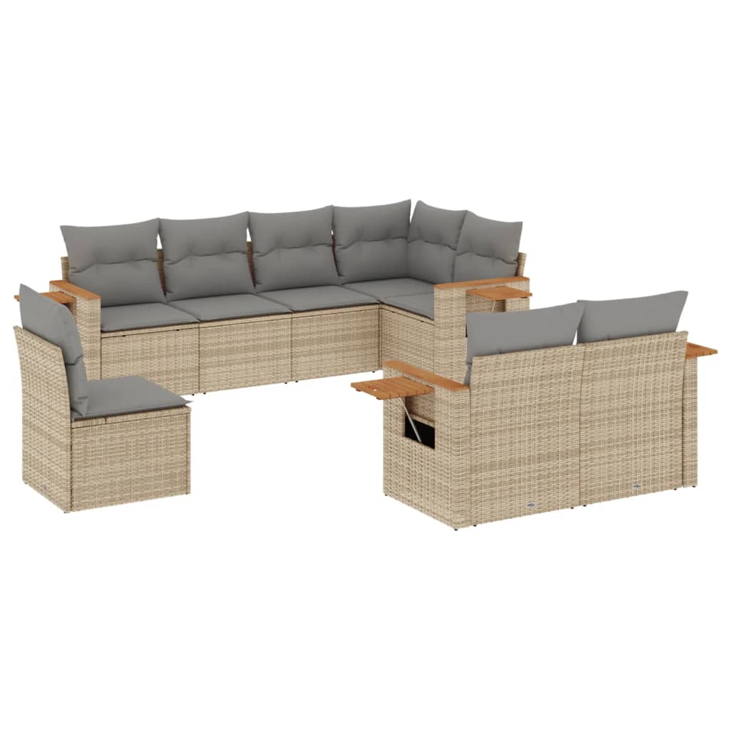 vidaXL juego de sofás de jardín con cojines beige 8 pzas ratán pe