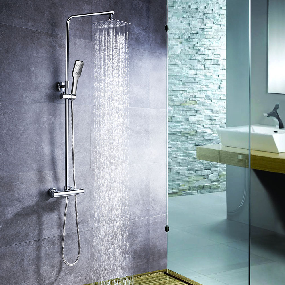 Kibath columna ducha termostática tacto frío cuadrada de 75-125 cm cromo