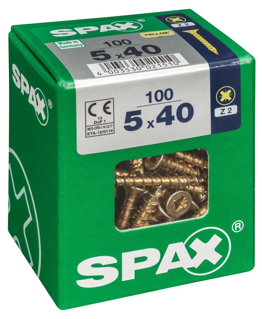 Caja 100 uds. Tornillo madera spax cab. Plana yellox 5,0x40mm