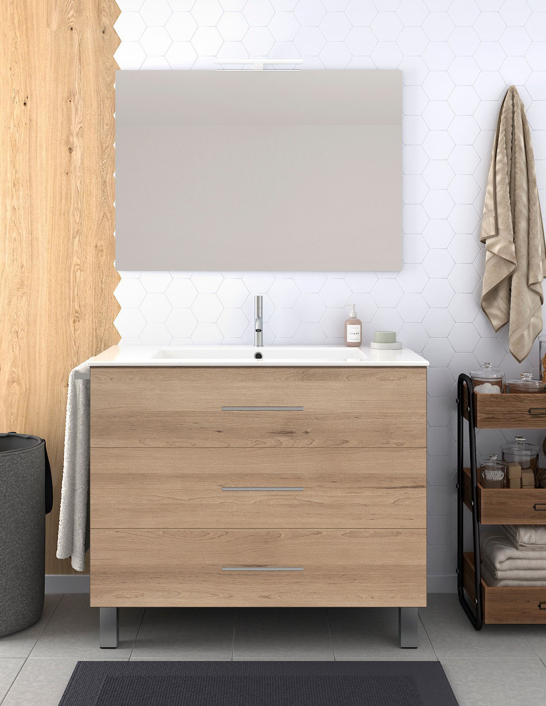 Mueble de baño ribera, lavabo dos senos y espejo 120x45cm estepa
