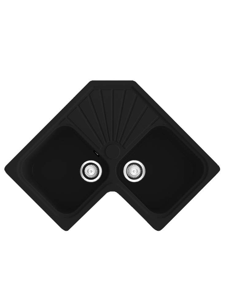 Poalgi - fregadero 78x78 cm agata negro - 2 cubetas