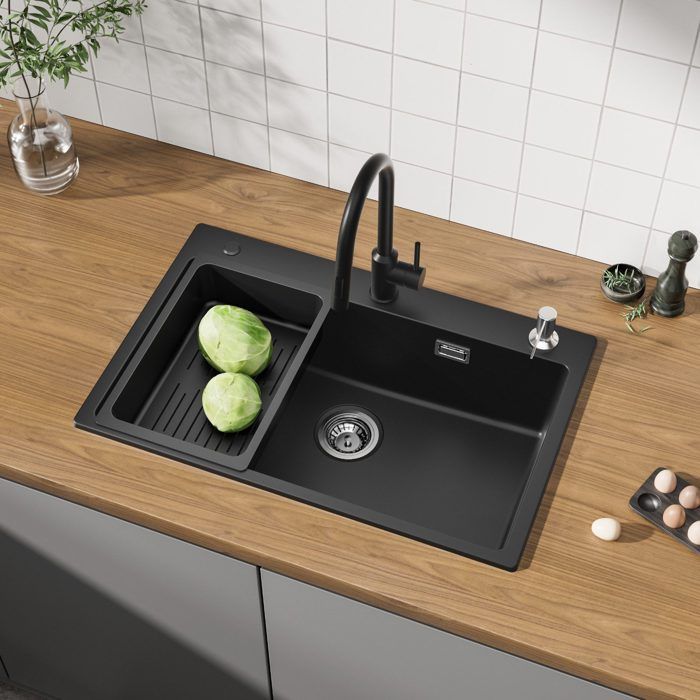 Fregadero de cocina - granito - negro antracita - 70x45cm - grifo monomando