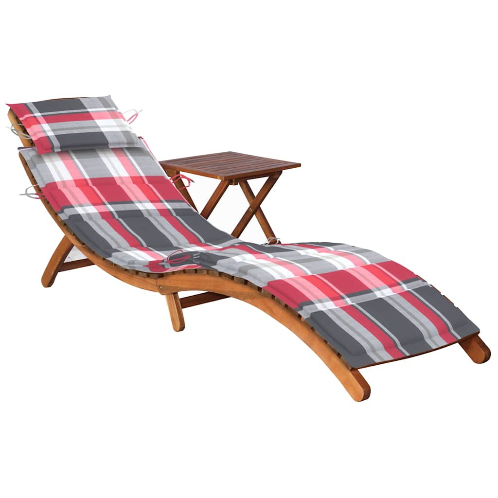 vidaXL tumbona de jardín con mesa y cojín madera maciza de acacia