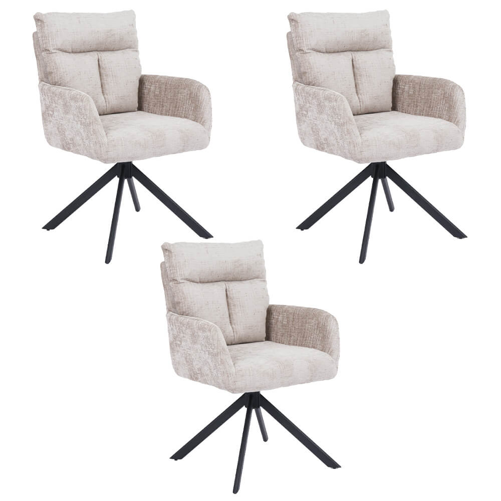 Silla de comedor aluna de chenilla con reposabrazos - lote de 3 beige