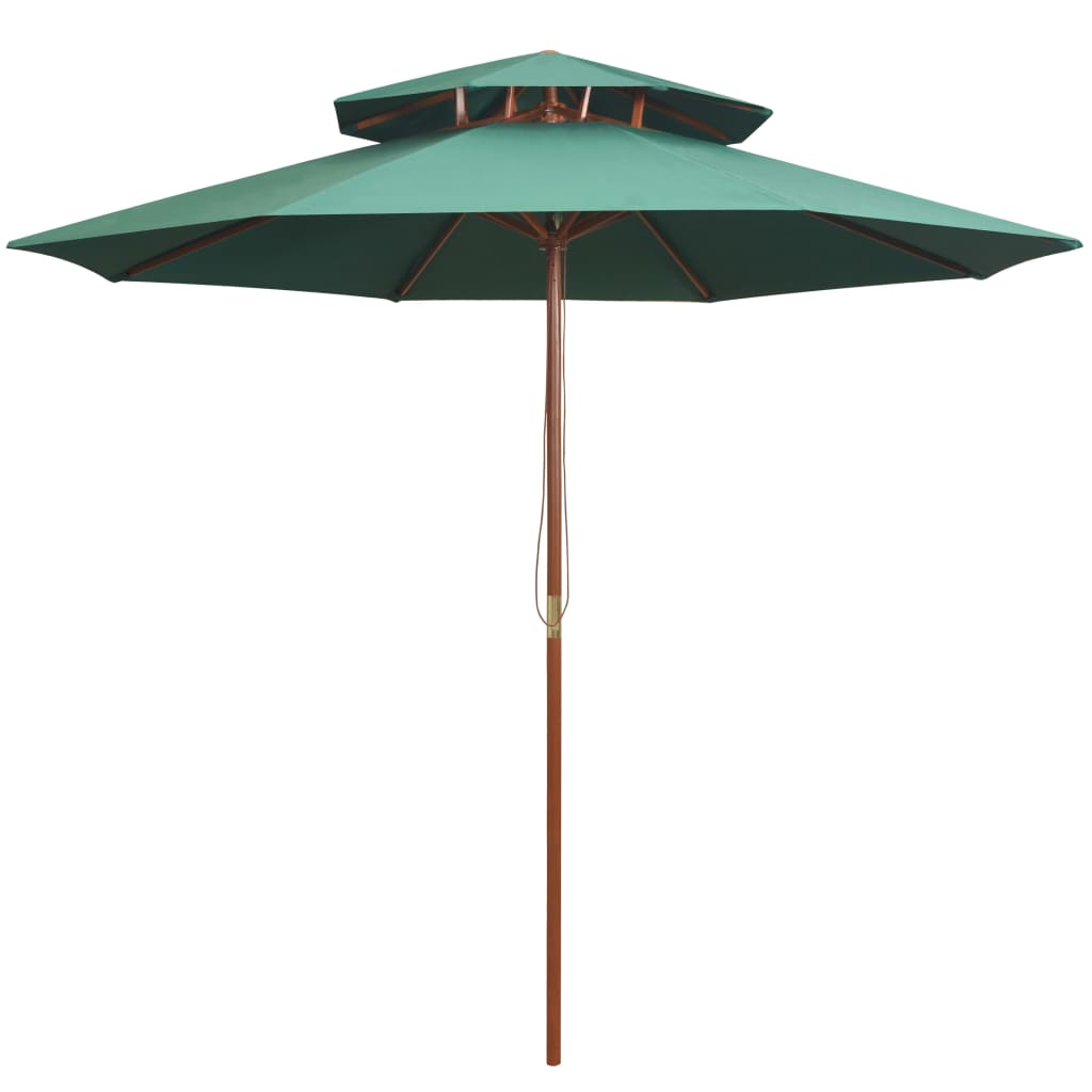 vidaXL sombrilla de dos pisos con palo de madera verde 270x270 cm