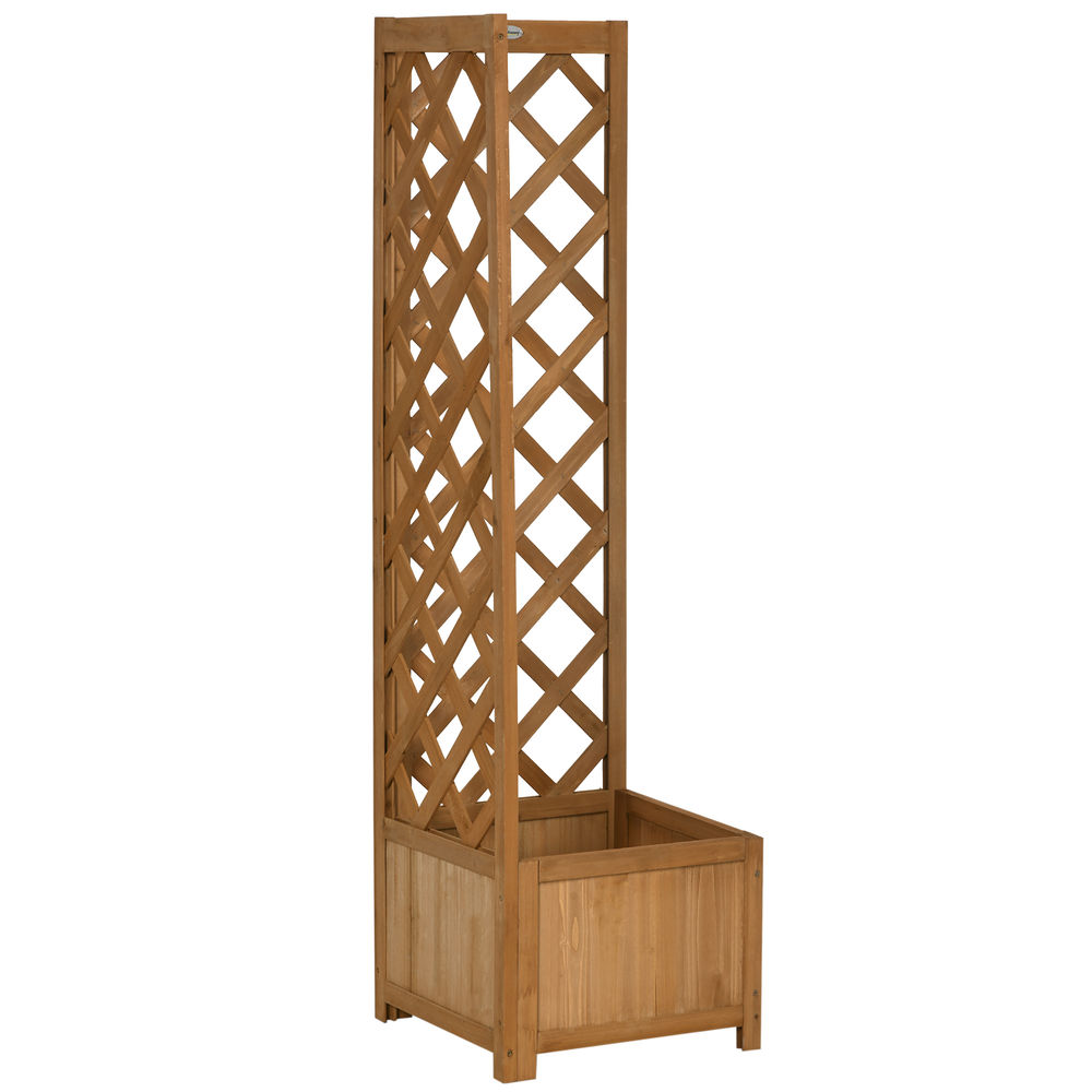 Jardinera con enrejado 40x40x145 cm madera de abeto color marrón Outsunny
