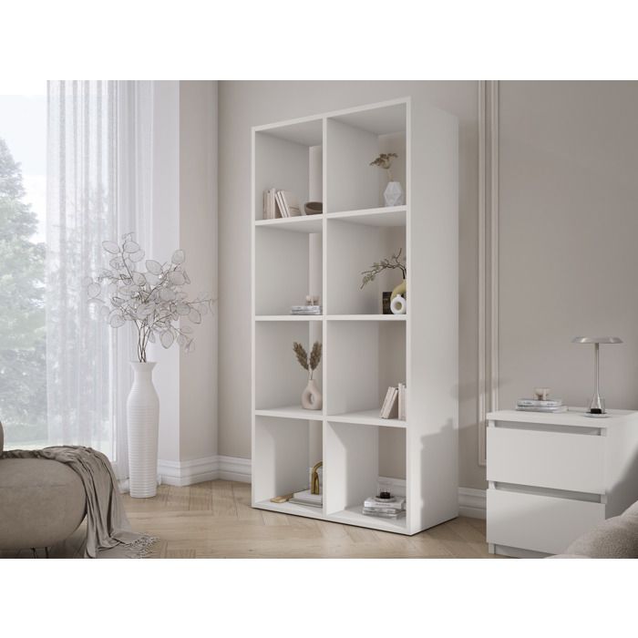 Biblioteca de 8 compartimentos - blanco - madera - 147 x 74 x 30 cm