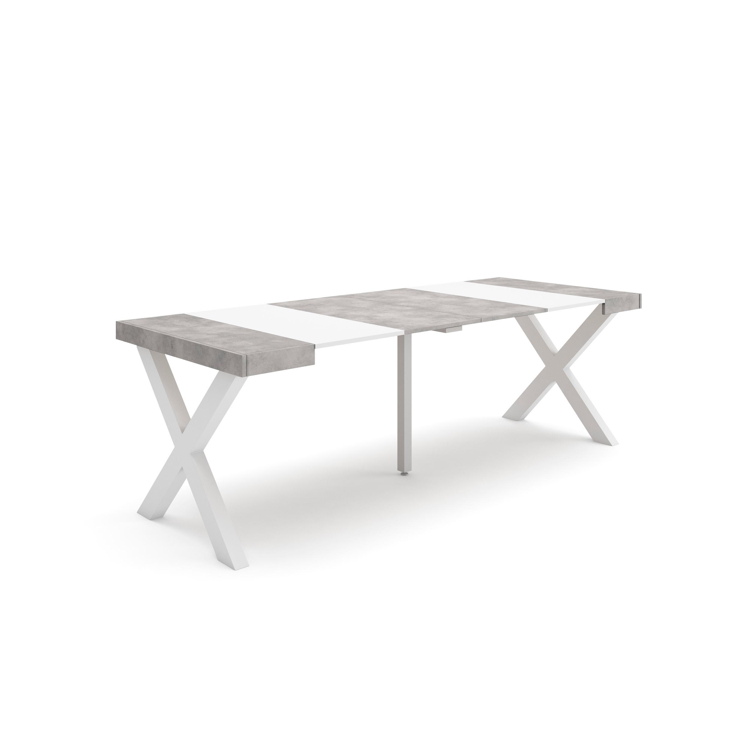 Mesa extensible, 58/222x90x73cm, blanco y cemento, patas macizas rf2795