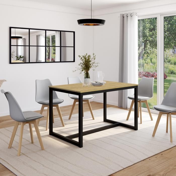 Mesa de comedor industrial de madera y metal negro - 120 cm