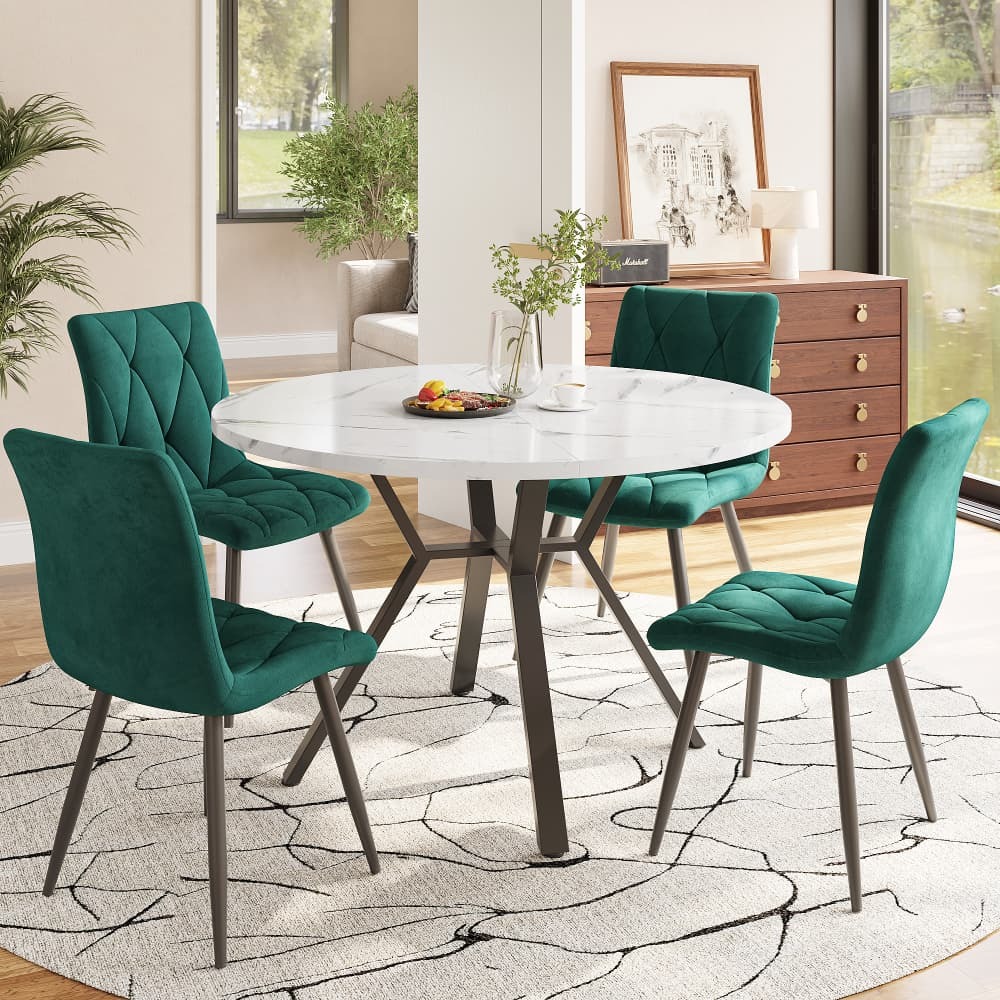Conjunto de mesa y sillas mdf mármol blanco negro verde 5 piezas
