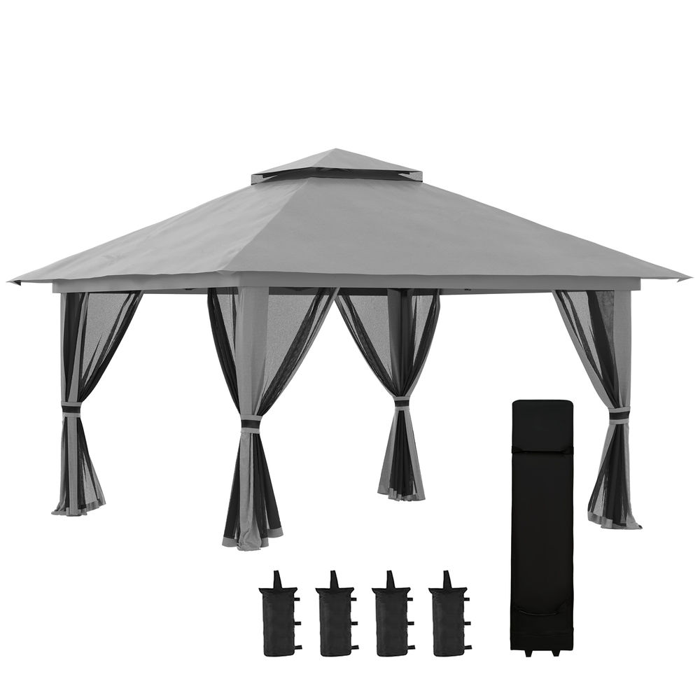 Carpa plegable 392x392x283 cm metal, poliéster color gris Outsunny