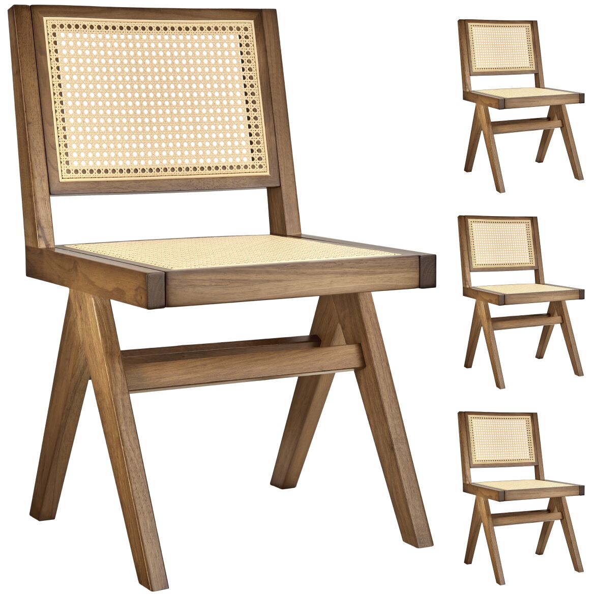 4 sillas comedor, ratán vienés, estilo boho, carga 120kg, roble claro