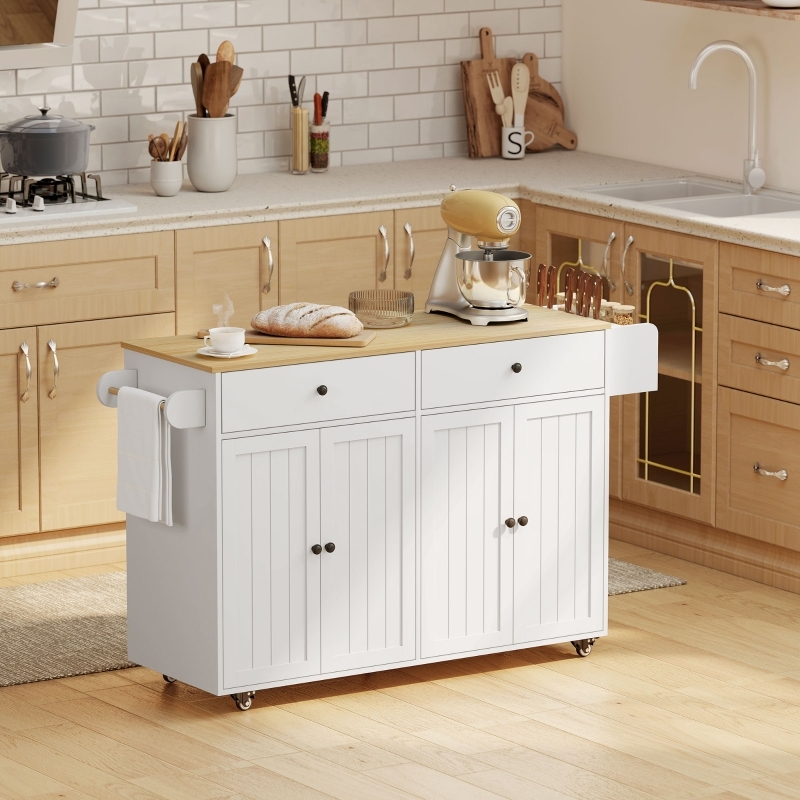 Isla de cocina con 2 cajones y 2 armarios blanca de madera