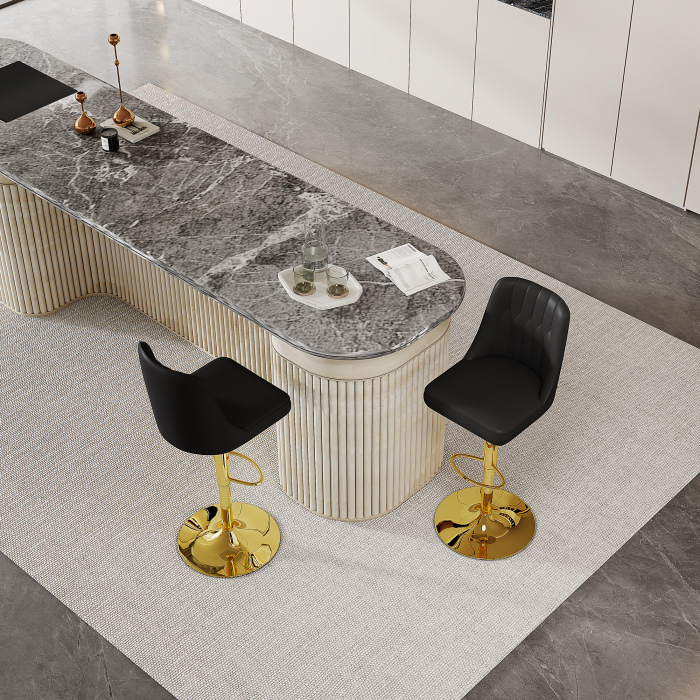 Taburete de bar ajustable negro y dorado set de 2 con respaldo