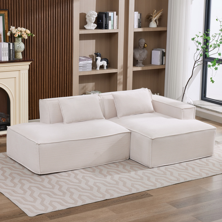 Sofá recto tapizado beige 235 cm diseño compacto para salón piso u oficina