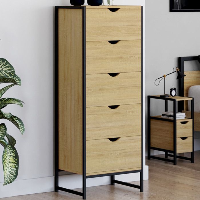 Sinfonier industrial detroit madera metal 5 cajones 45x30x110 cm