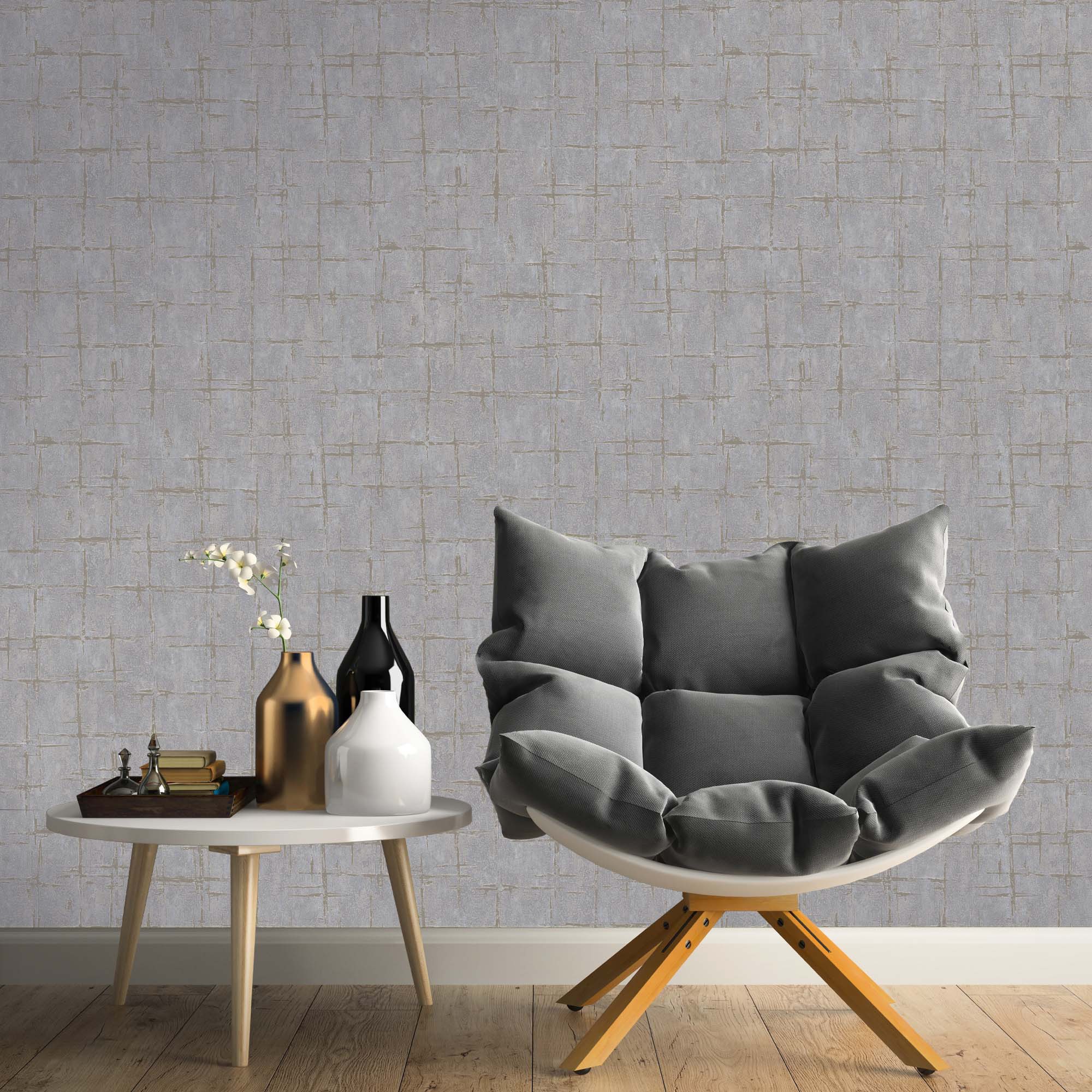 Papel pintado gaulan moderno gris con textura y toques metalizados 10.6m²