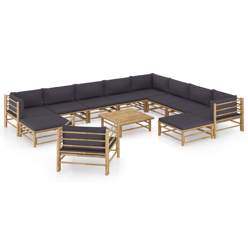 vidaXL set de muebles de jardín 12 pzas bambú con cojines gris oscuro