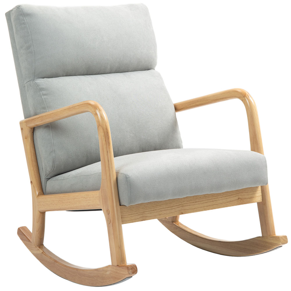 Silla mecedora 65x87x94.5 cm madera de caucho, poliéster color gris Homcom