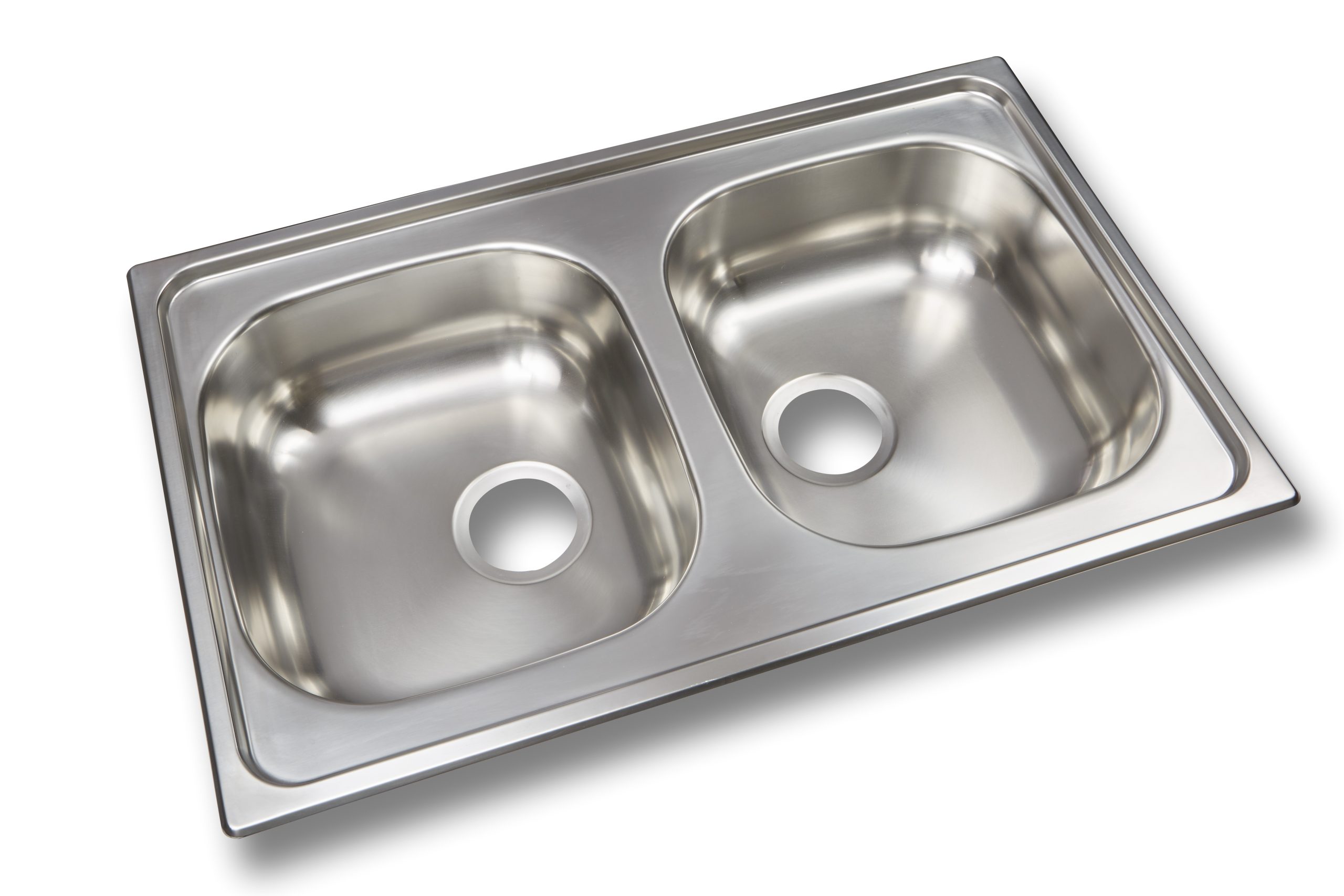 Fregadero de cocina de 2 senos, acero inoxidable satinado.