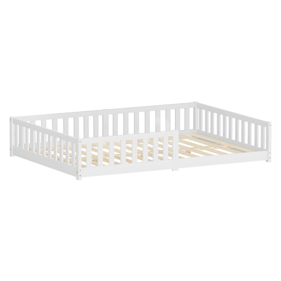 Cama de suelo infantil doble 140 x 200 cm blanco madera maciza de pino