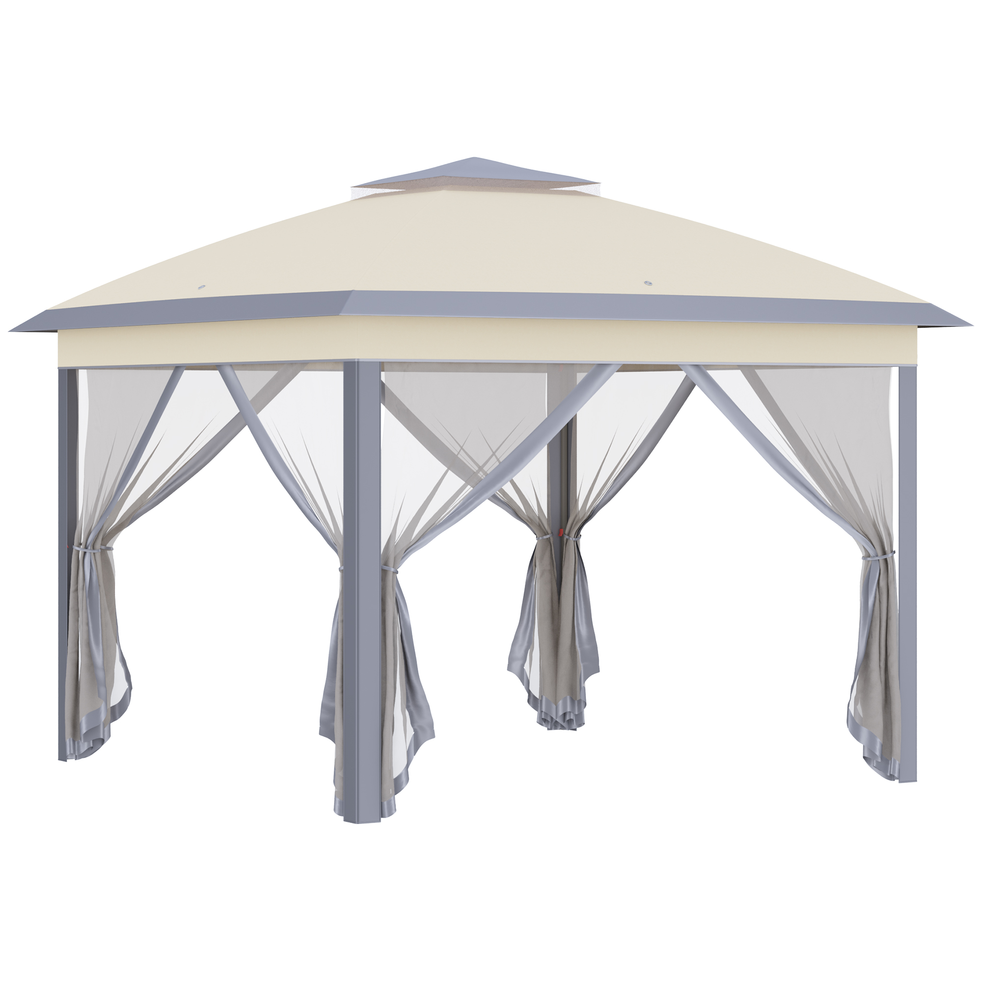 Carpa plegable 330x330x288 cm tela oxford, malla, metal color beige