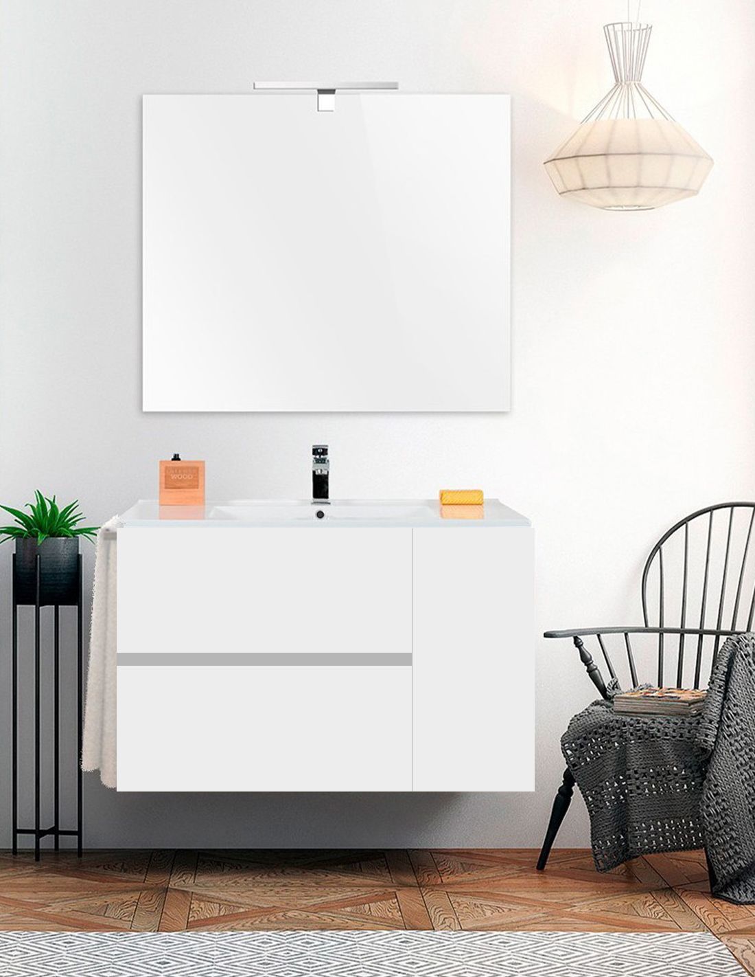 Mueble de baño itaca con lavabo dos senos y espejo 120x45cm blanco