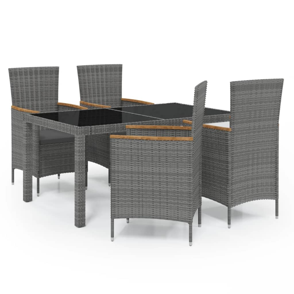 vidaXL set de comedor de jardín 5 pzas y cojines ratán sintético gris