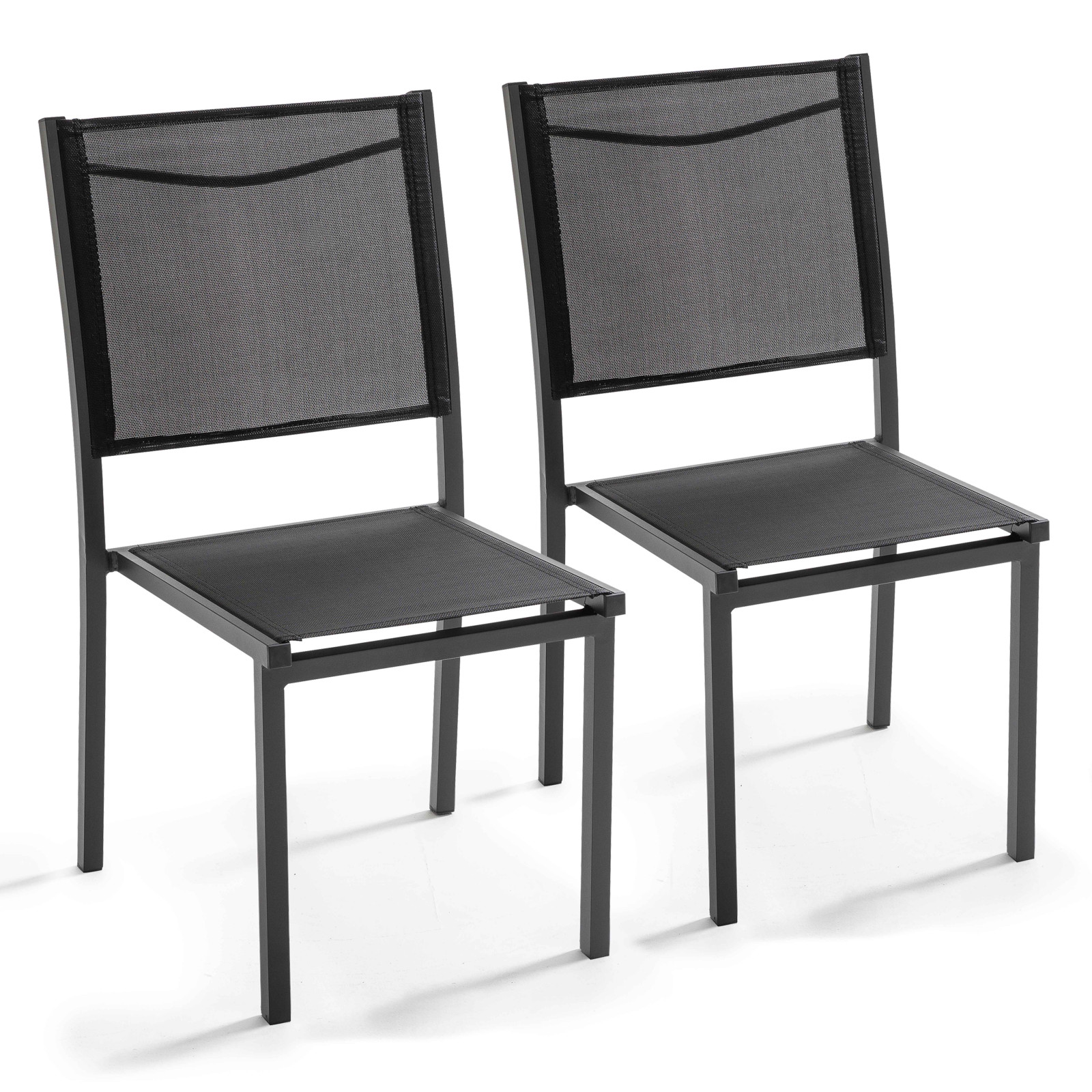Oviala - conjunto de 2 sillas de jardín de aluminio y textileno negro