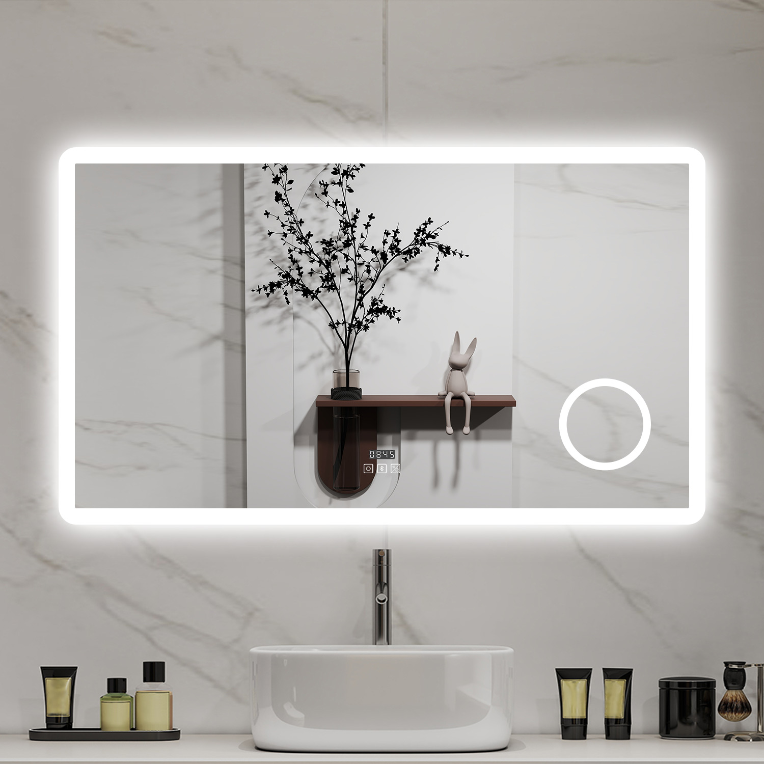Aica LED espejo de baño 120 x 70cm con reloj, bluetooth, lupa 3x