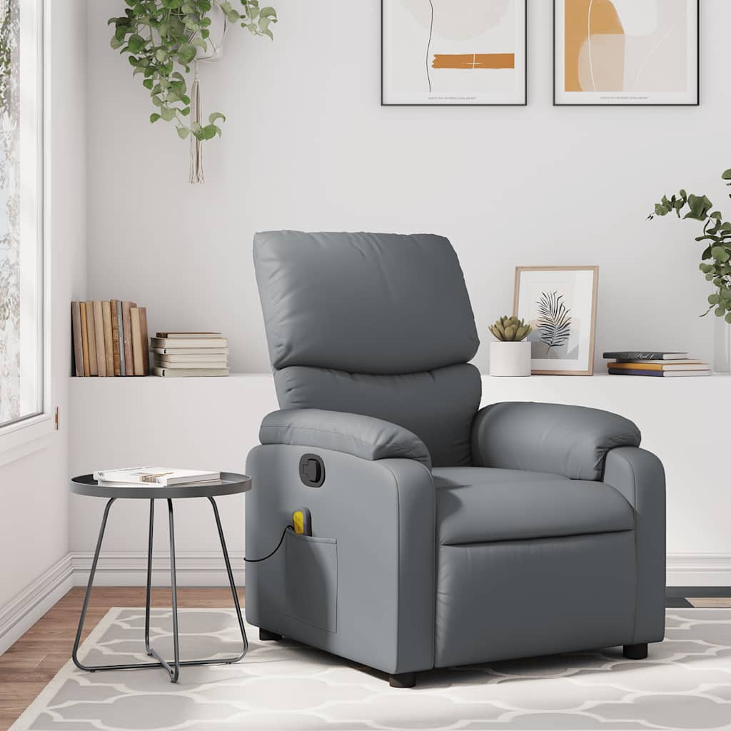 Sillón de masaje reclinable cuero sintético gris qweo6810