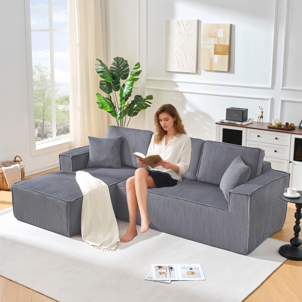 Sofá en l modular pana gris chaise longue 2 cojines para salón apartamento