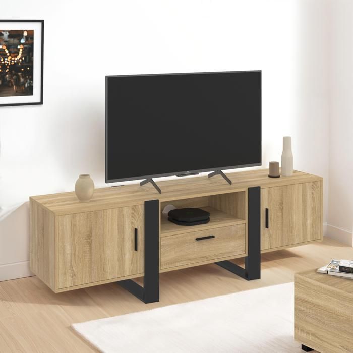 Mueble tv phoenix xxl - efecto bi-materia - 2 puertas - 160 cm