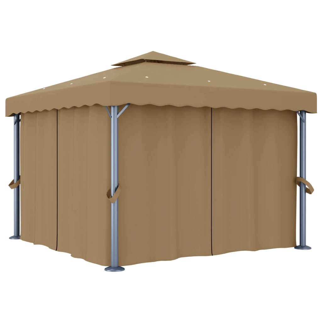 vidaXL cenador con cortina gris taupe aluminio 3x3 m
