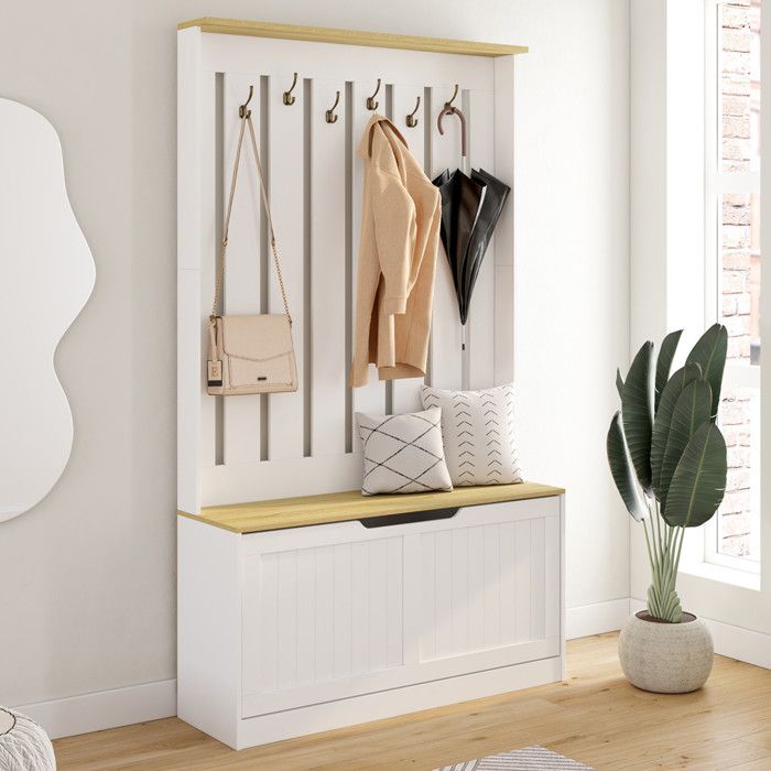 Vestidor de entrada madera blanco - 100x30x170 cm