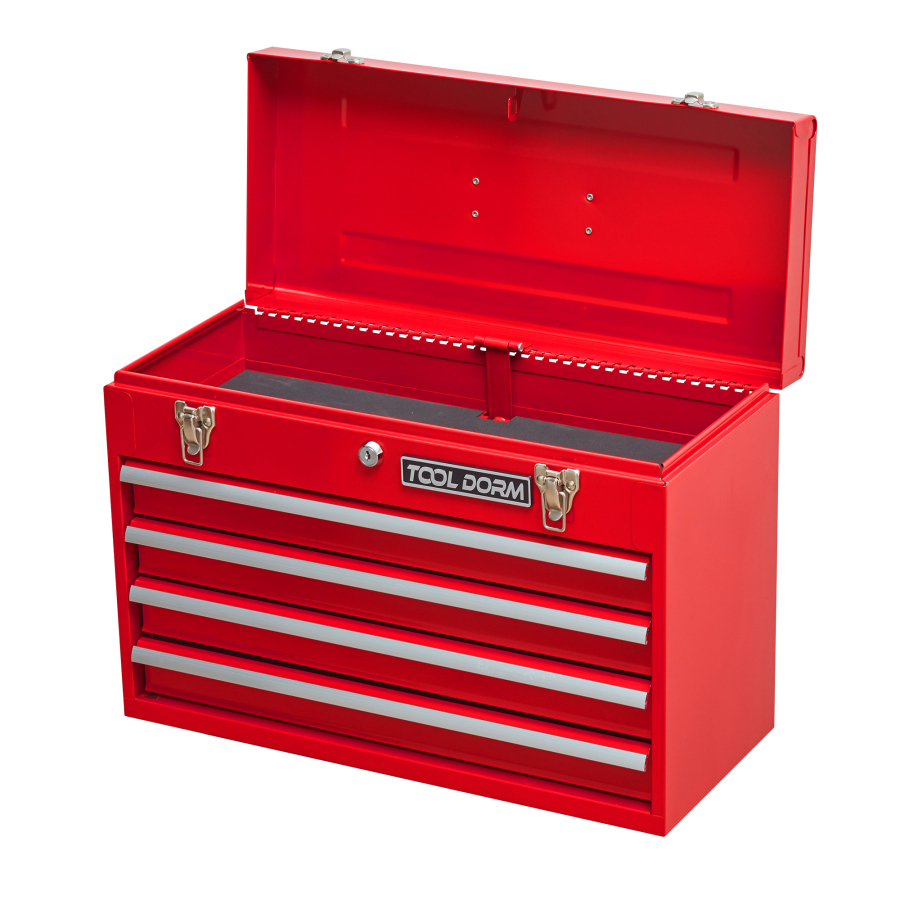 Caja de herramientas metálica con 4 cajones y asa rojo 41x56.5x28cm