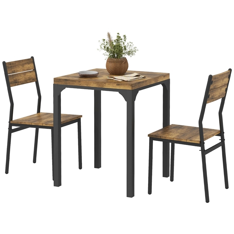 Conjunto de mesa y sillas rústico marrón madera y acero