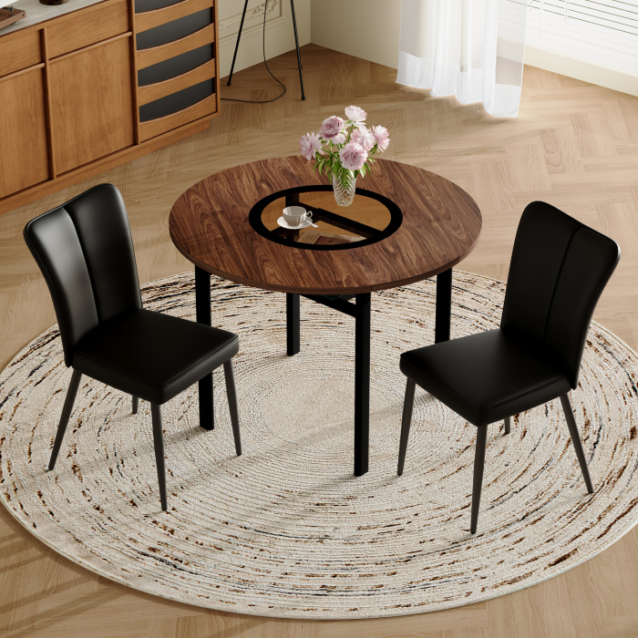 Mesa de comedor redonda con 2 sillas efecto madera marrón negro 100x100cm
